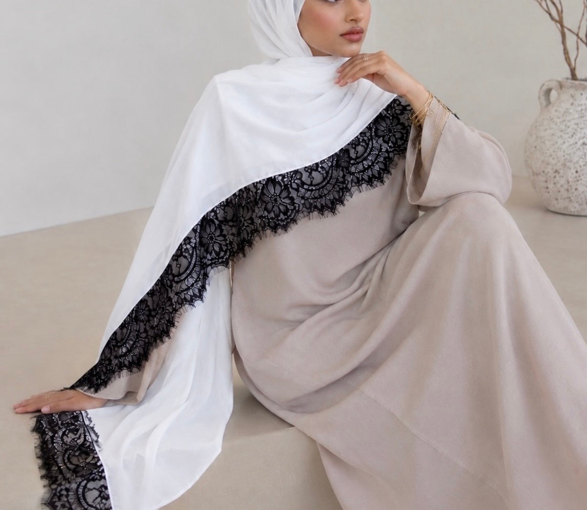 WHITE MODAL WITH BLACK LACE