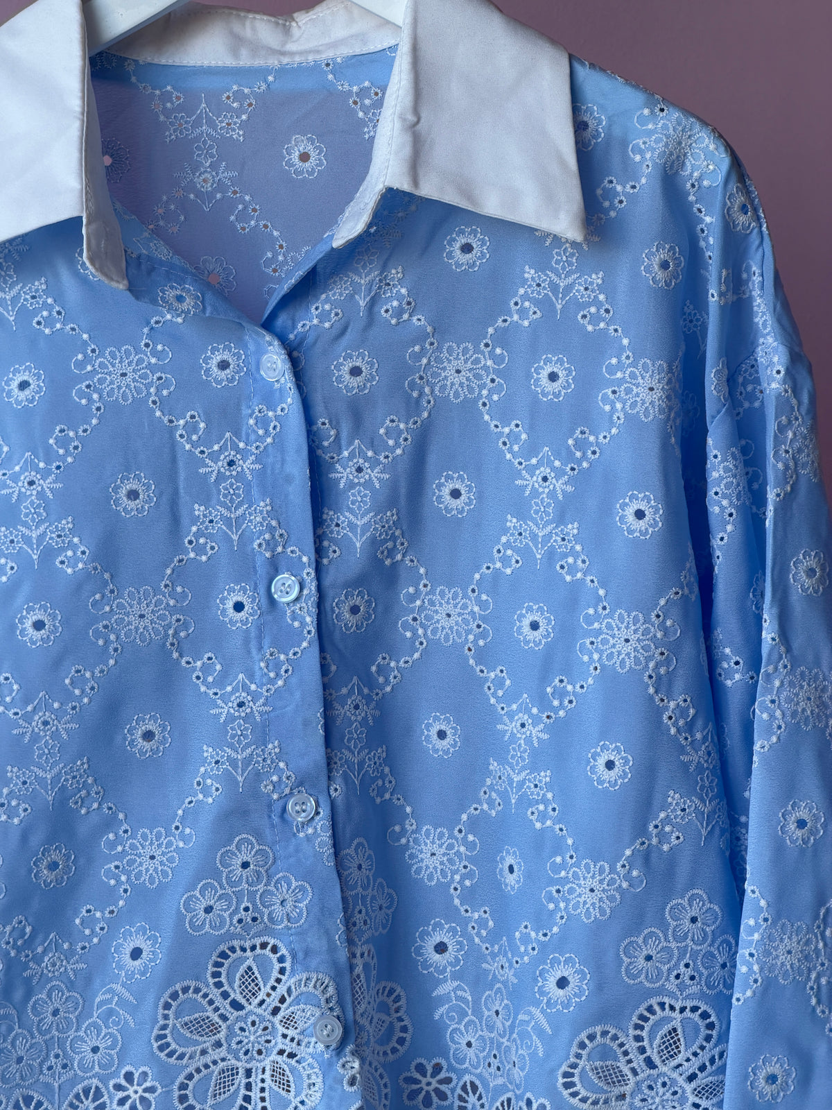 Blue Embroidered Lace Shirt