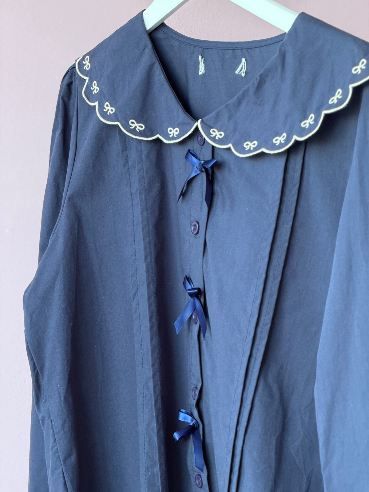 Navy Scalloped Collar Top