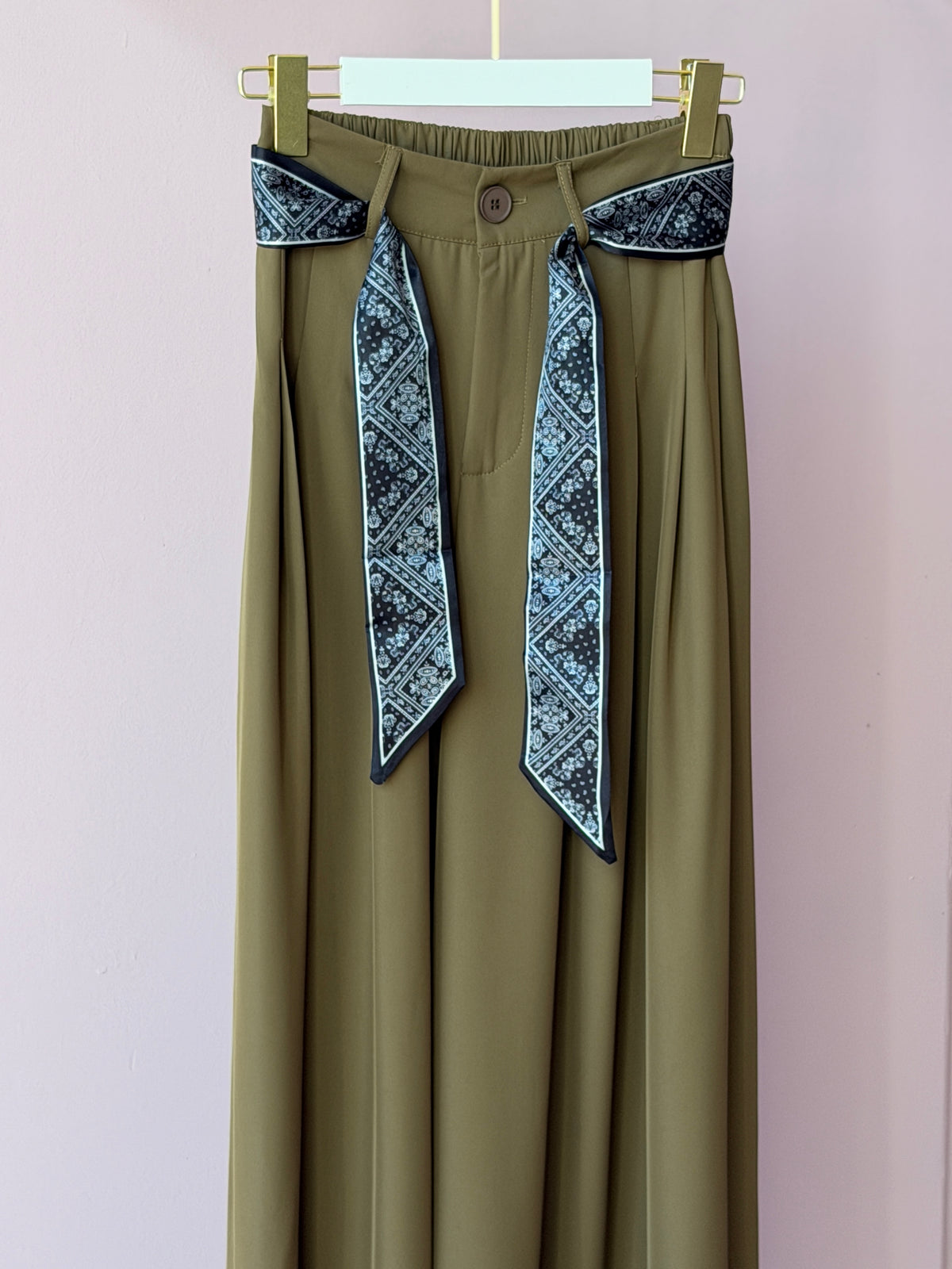 Korean Printed Belt Wide-Leg Pants