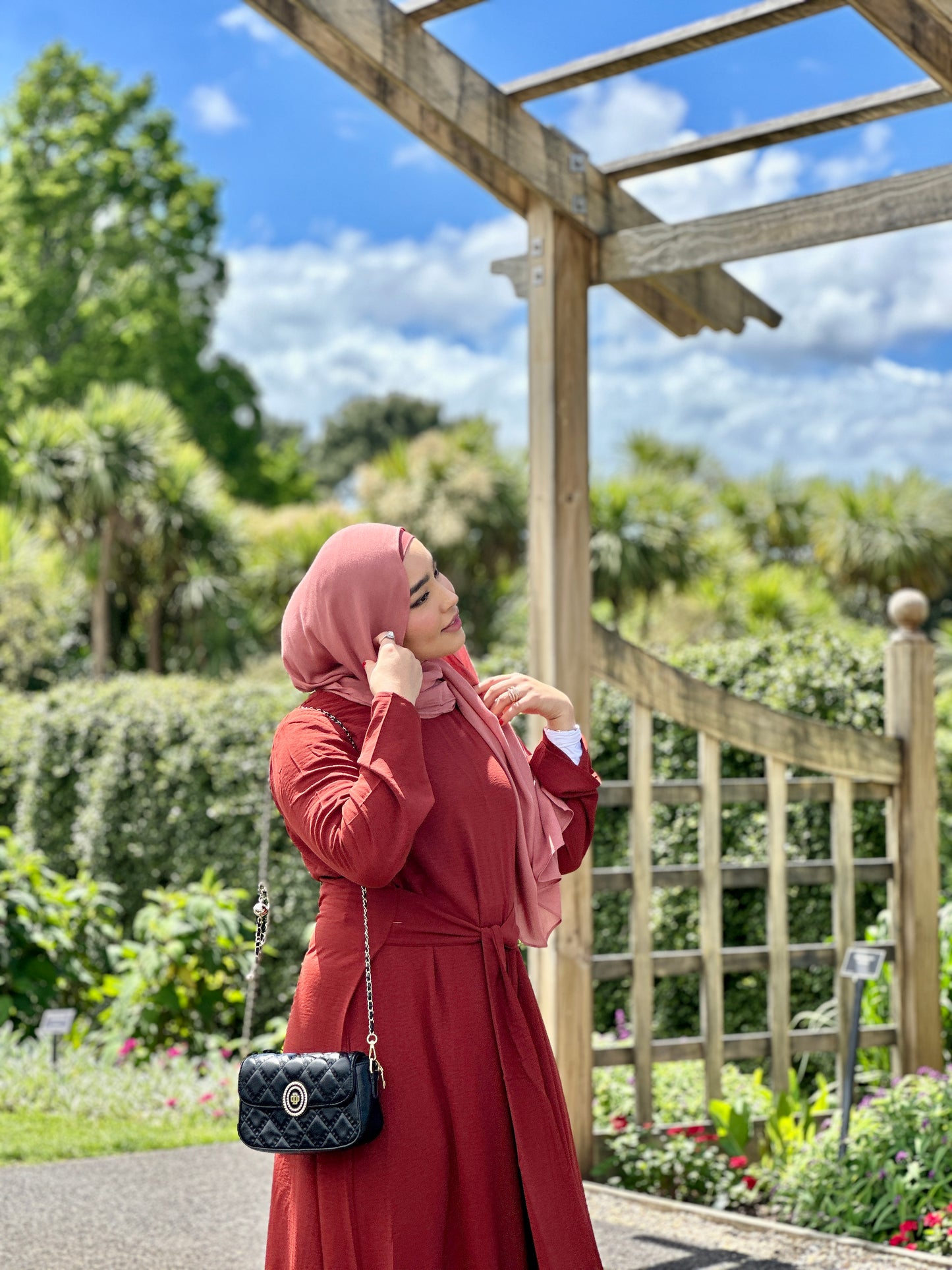 Side view of Ayla Knot Dress – flowy crush fabric and modest fit – Hijabaan NZ