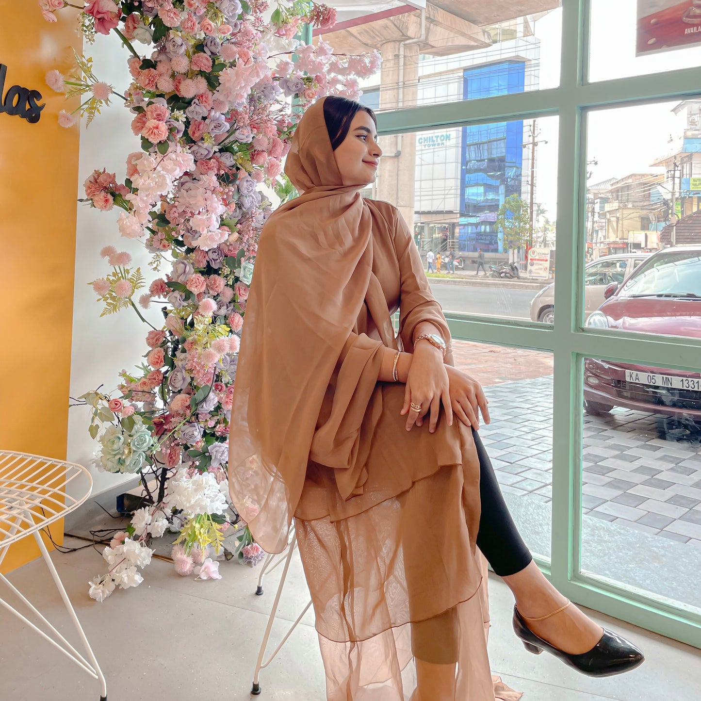 Hijabaan NZ chiffon abaya styled for Eid or occasion wear