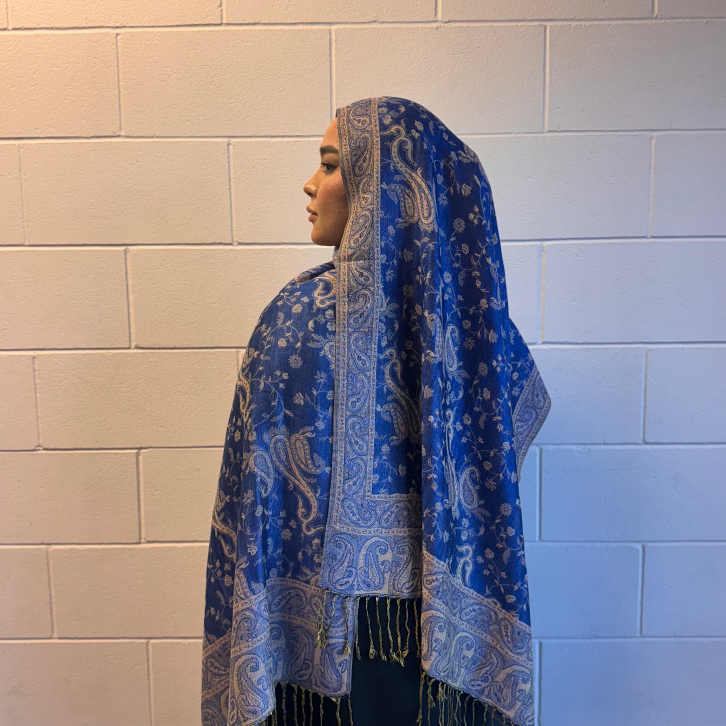 Soft royal blue shawl for prayer and layering – Hijabaan modestwear
