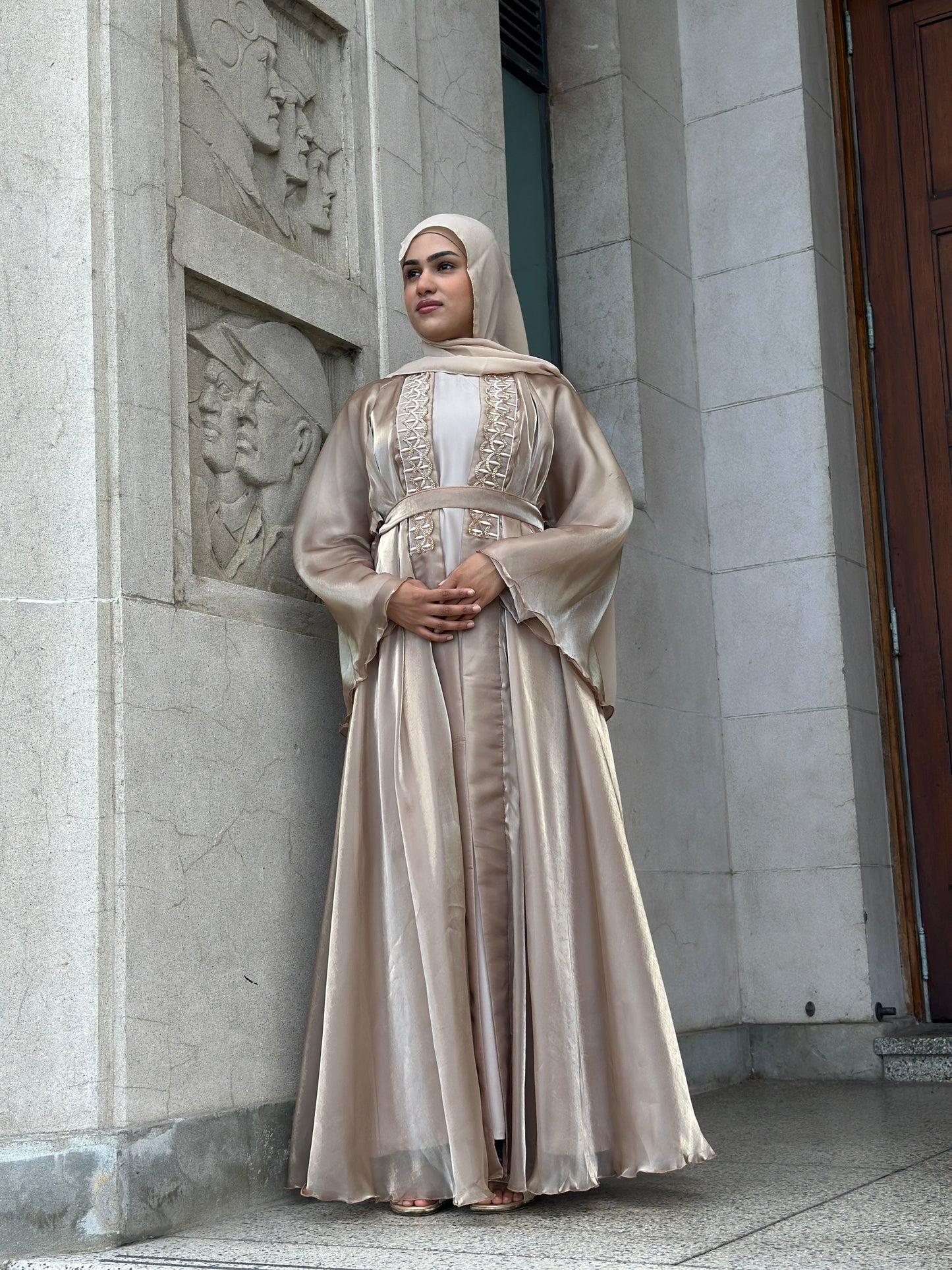 Modest fashion NZ – Afiya organza abaya with flowy silhouette