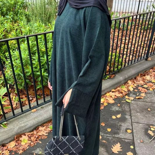 emerald green corduroy abaya for modest winter layering hijabaan nz