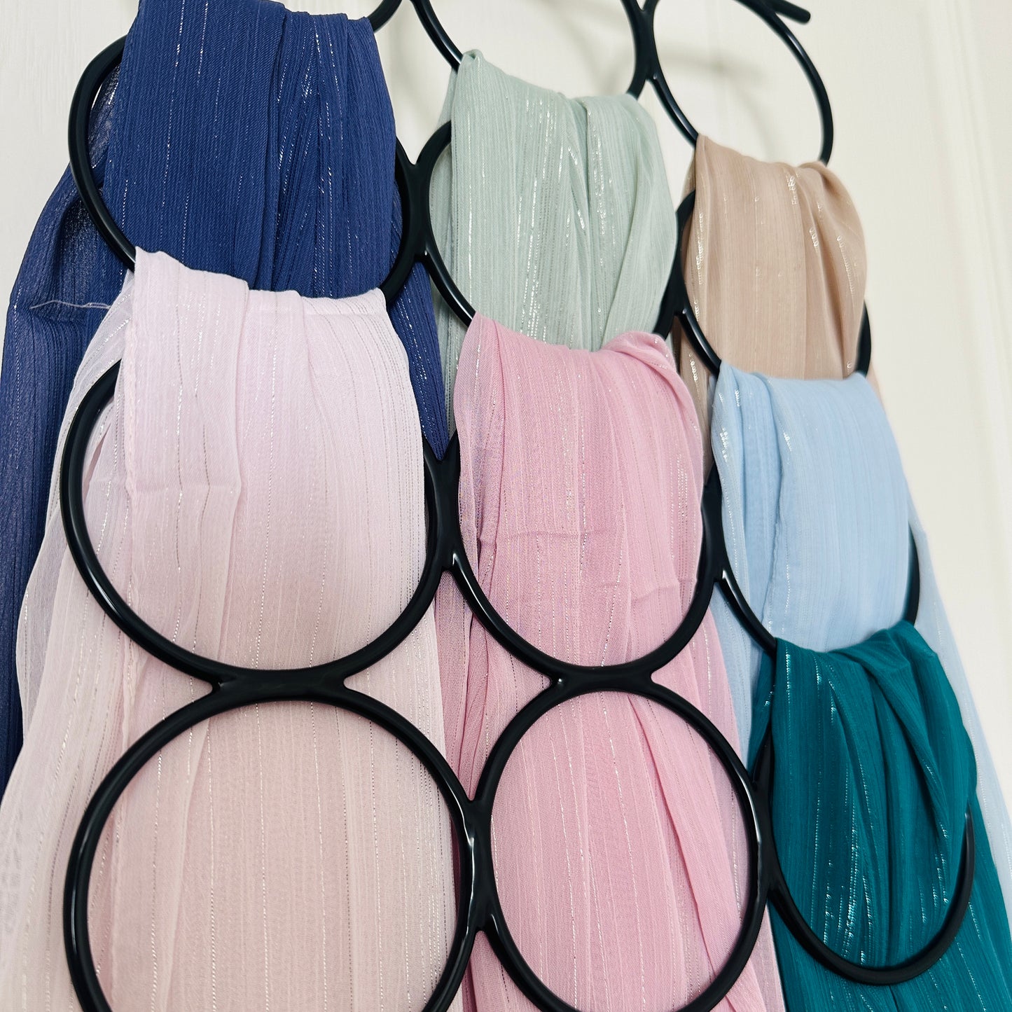 Close-up of shimmer georgette hijab texture for festive styling
