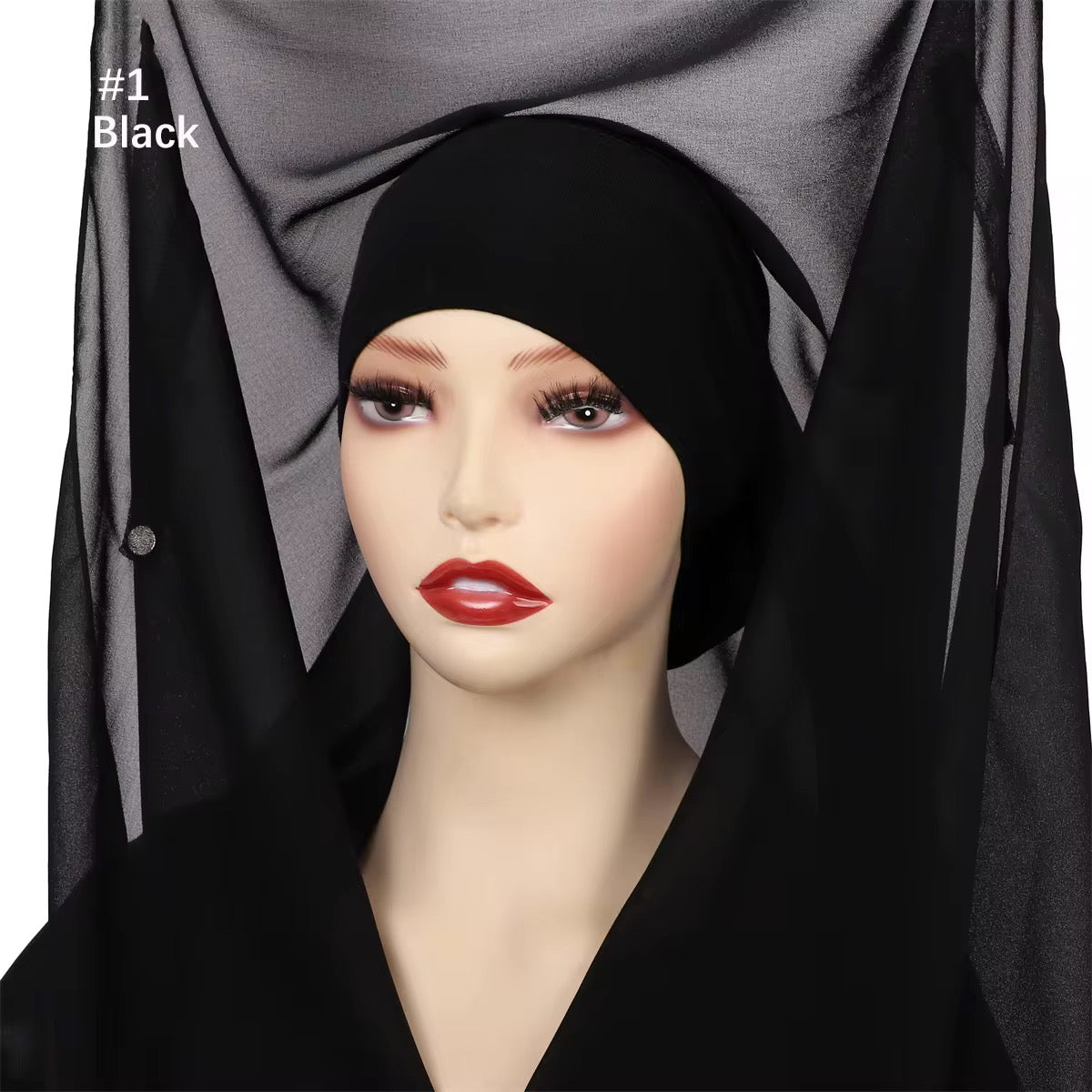 Black instant chiffon hijab with built-in magnet and tube cap – Hijabaan NZ
