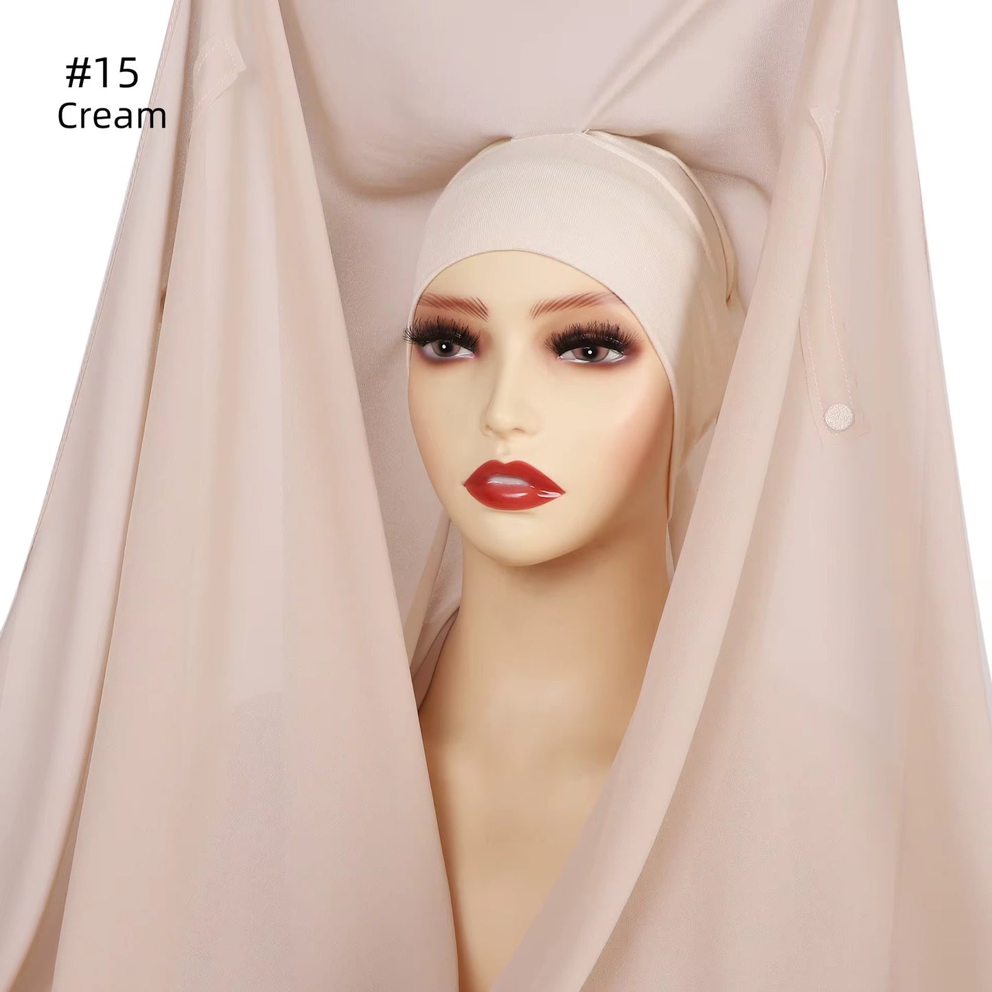 Cream instant hijab with magnet closure and undercap – Hijabaan NZ