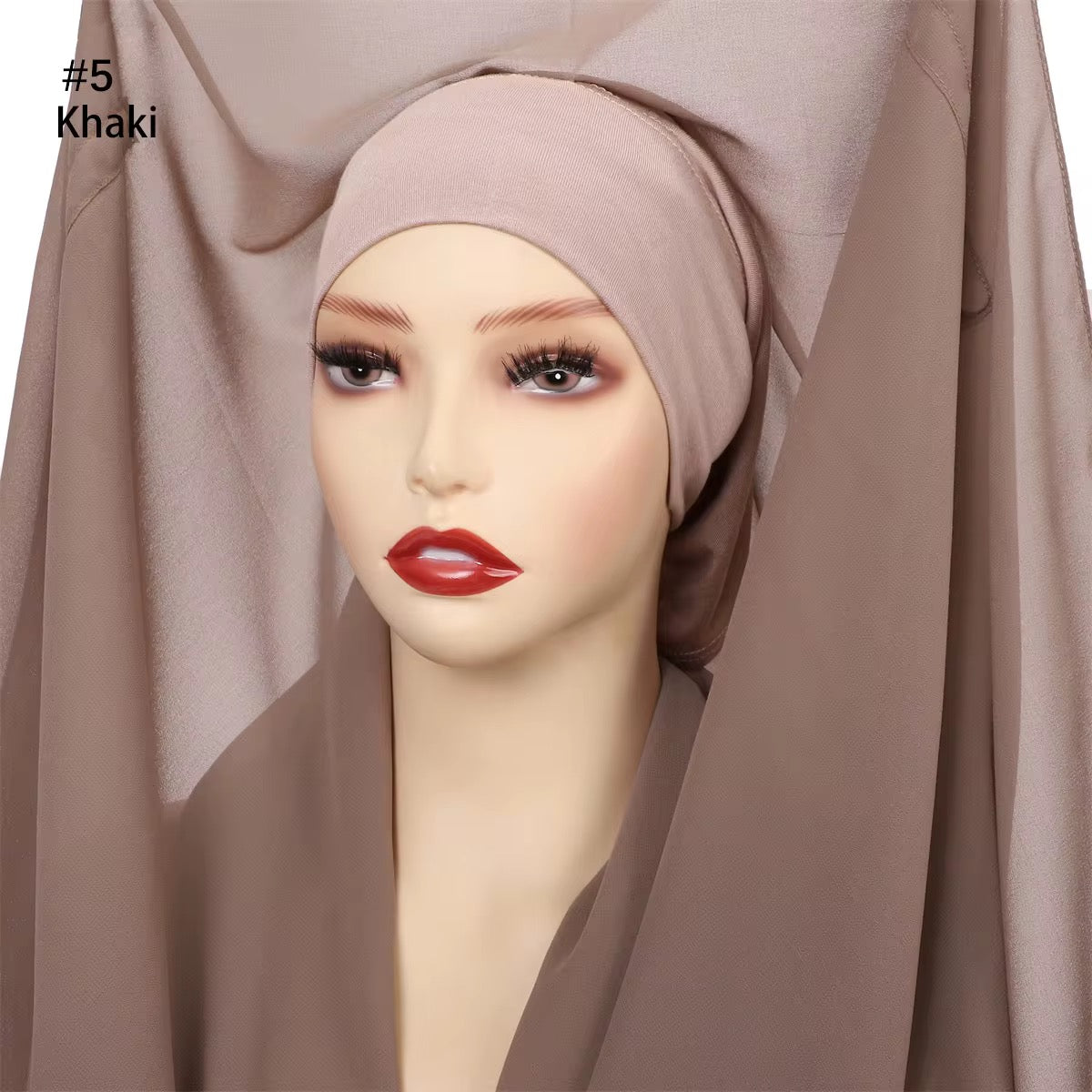Khaki chiffon instant hijab with built-in tube cap – Hijabaan modestwear