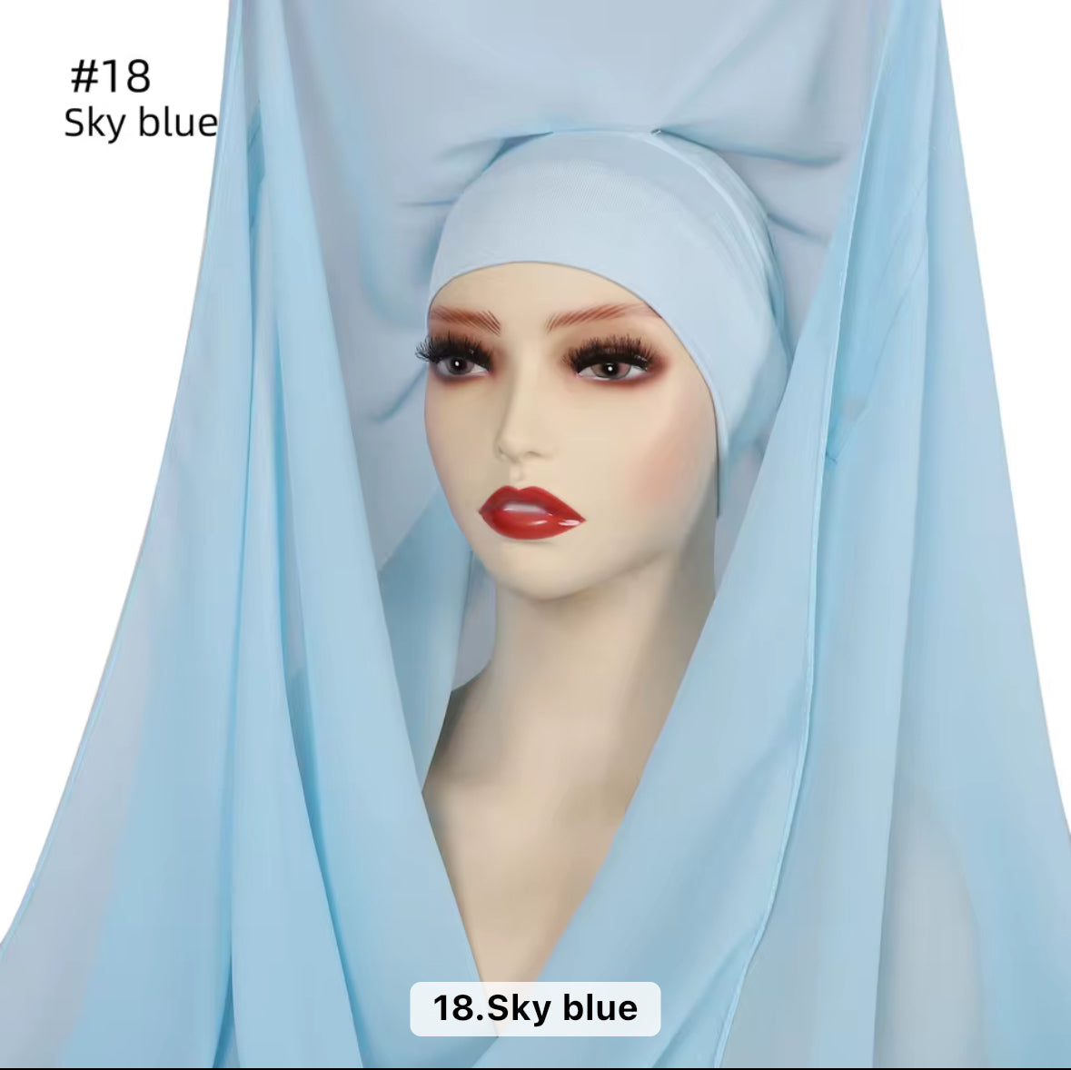 Sky blue chiffon hijab – instant with magnets and cap – Hijabaan modestwear