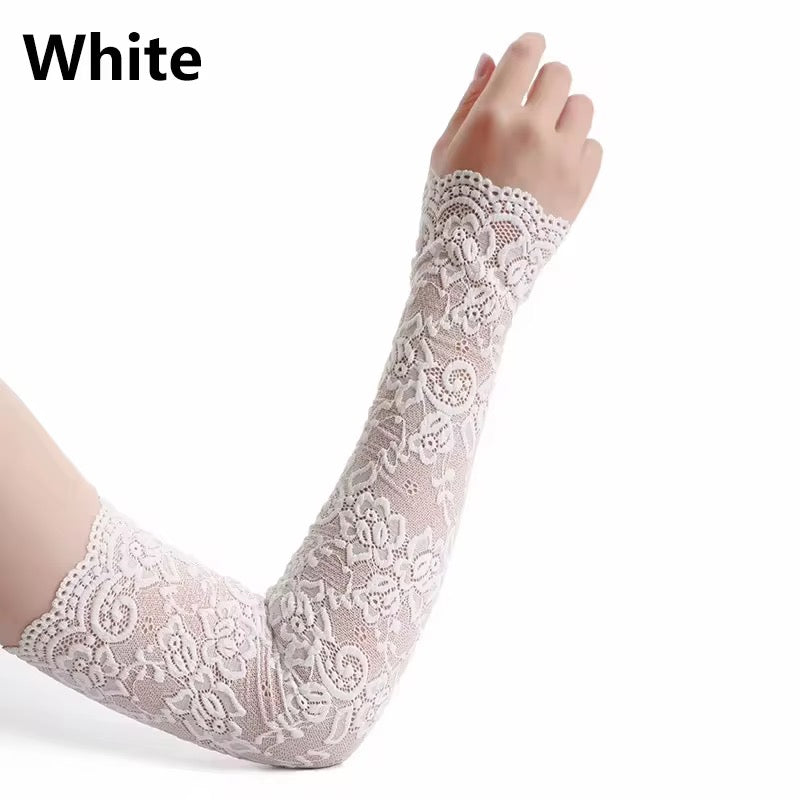 White lace sleeve extender for layering under modest outfits