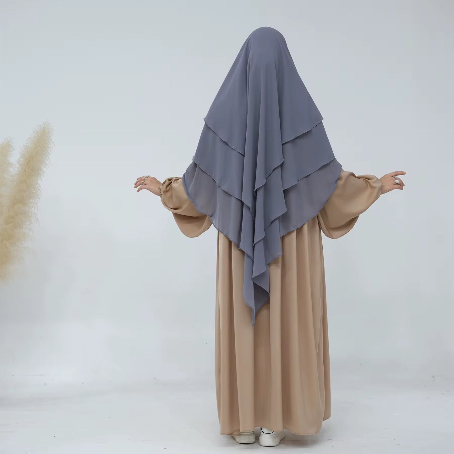 Grey layered khimar with full coverage and niqab option – Hijabaan NZ