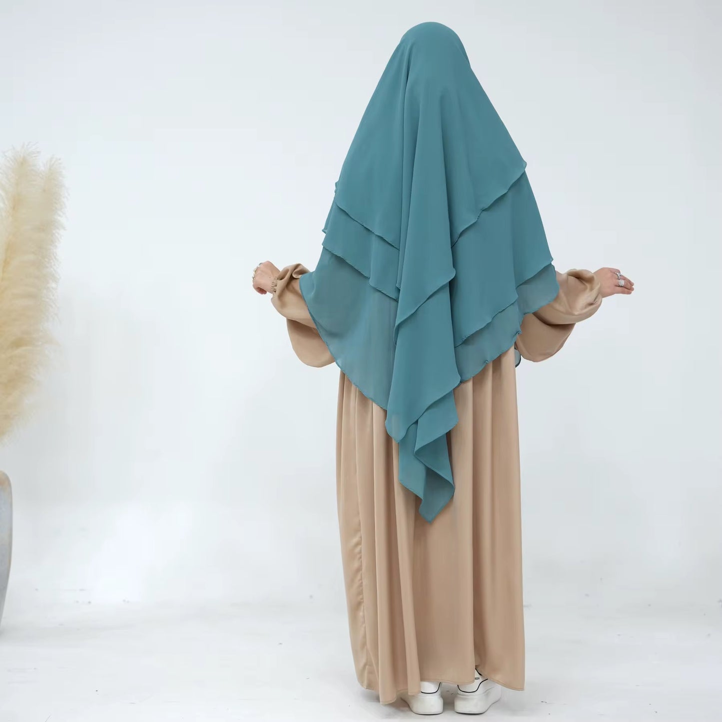 Turquoise layered khimar with modest full coverage – lightweight georgette for niqab or prayer wear