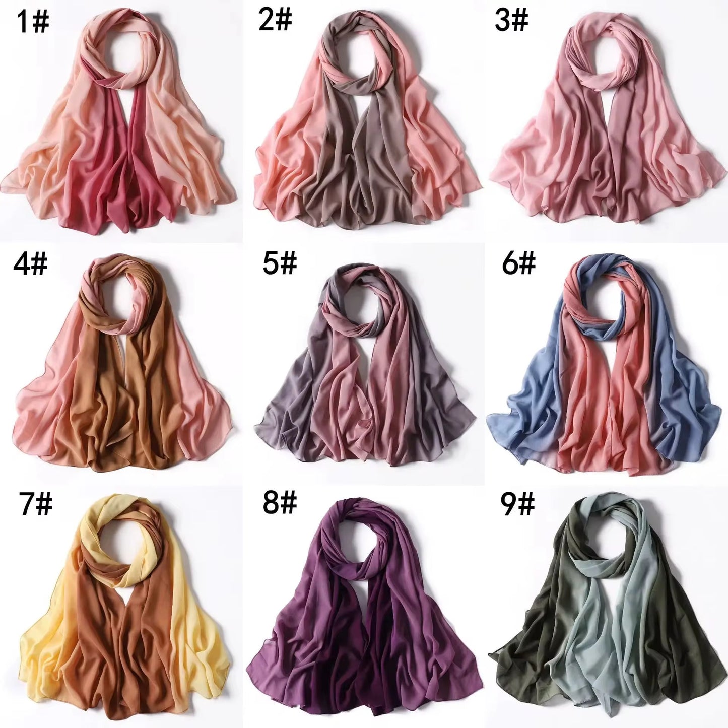 Chiffon hijab with a smooth colour fade and graceful flow