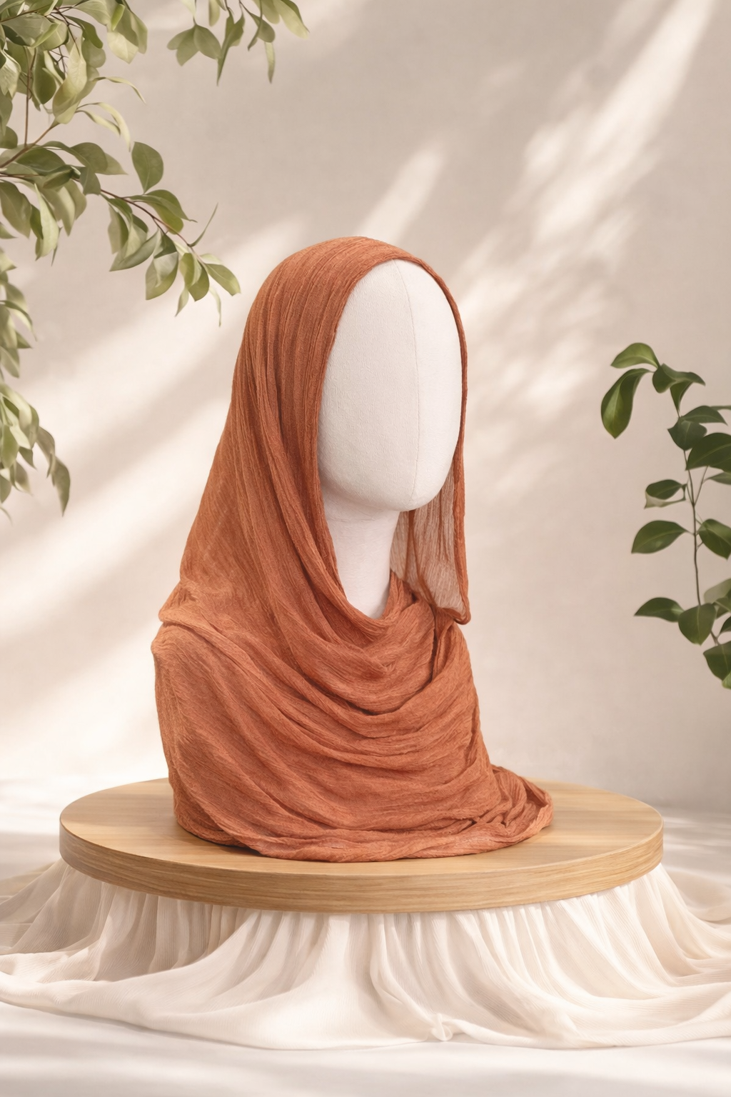ruffled linen hijab rust nz modest fashion auckland breathable non slip hijab