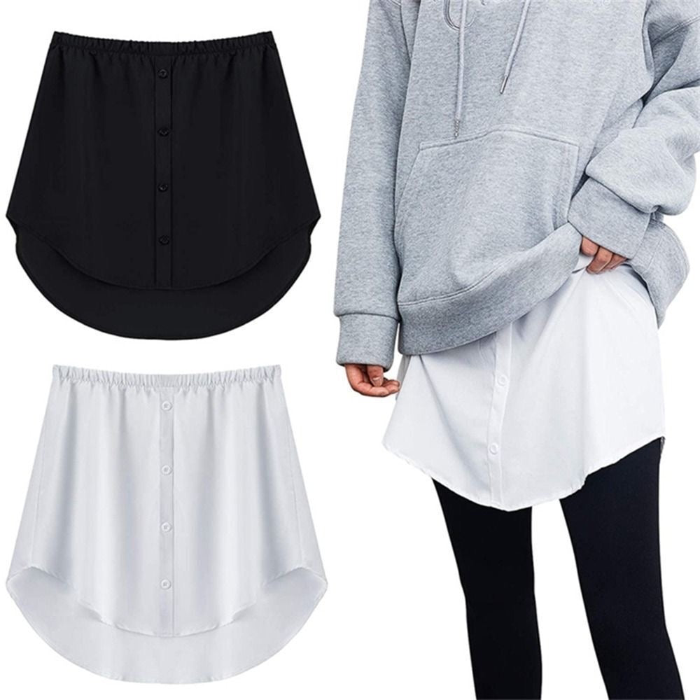 Shirt extender worn under hoodie for modest layering