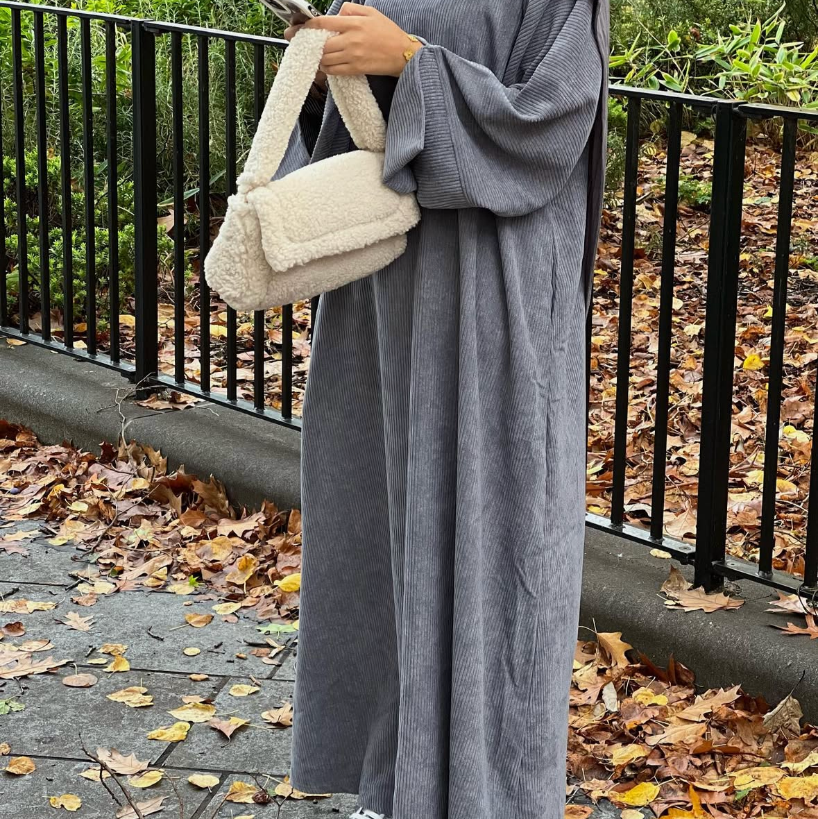 modest slate abaya for winter layering hijabaan auckland