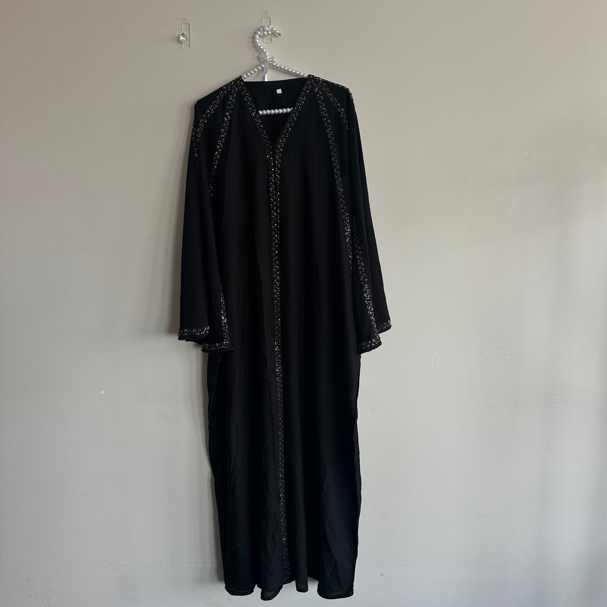 Matching hijab with diamond work included in Noir Abaya set – Hijabaan NZ