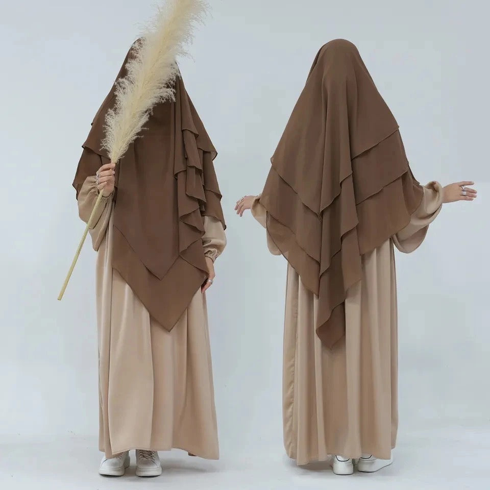 Three-layer khimar in nude georgette – ideal for prayer and niqab styling