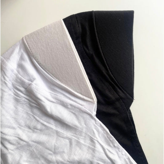 Jersey pointed hijab cap in black and white – soft, full-coverage undercap for modest layering