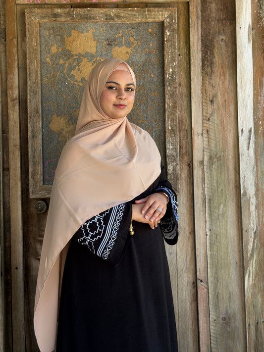 Luxury beige chiffon hijab with ultra-soft fabric and refined shine for modest wear