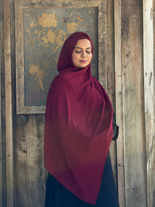 Luxury maroon chiffon hijab with ultra-soft fabric and refined shine for modest wear