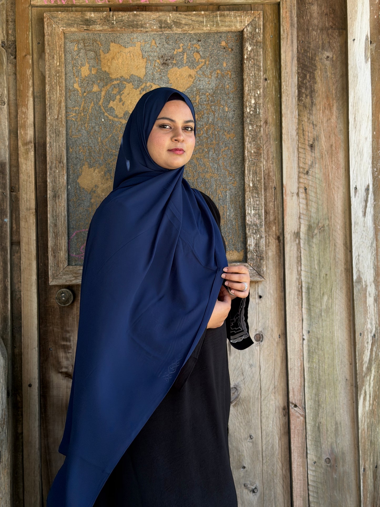 Premium chiffon hijab in navy with butter-soft feel and elegant glossy drape NZ