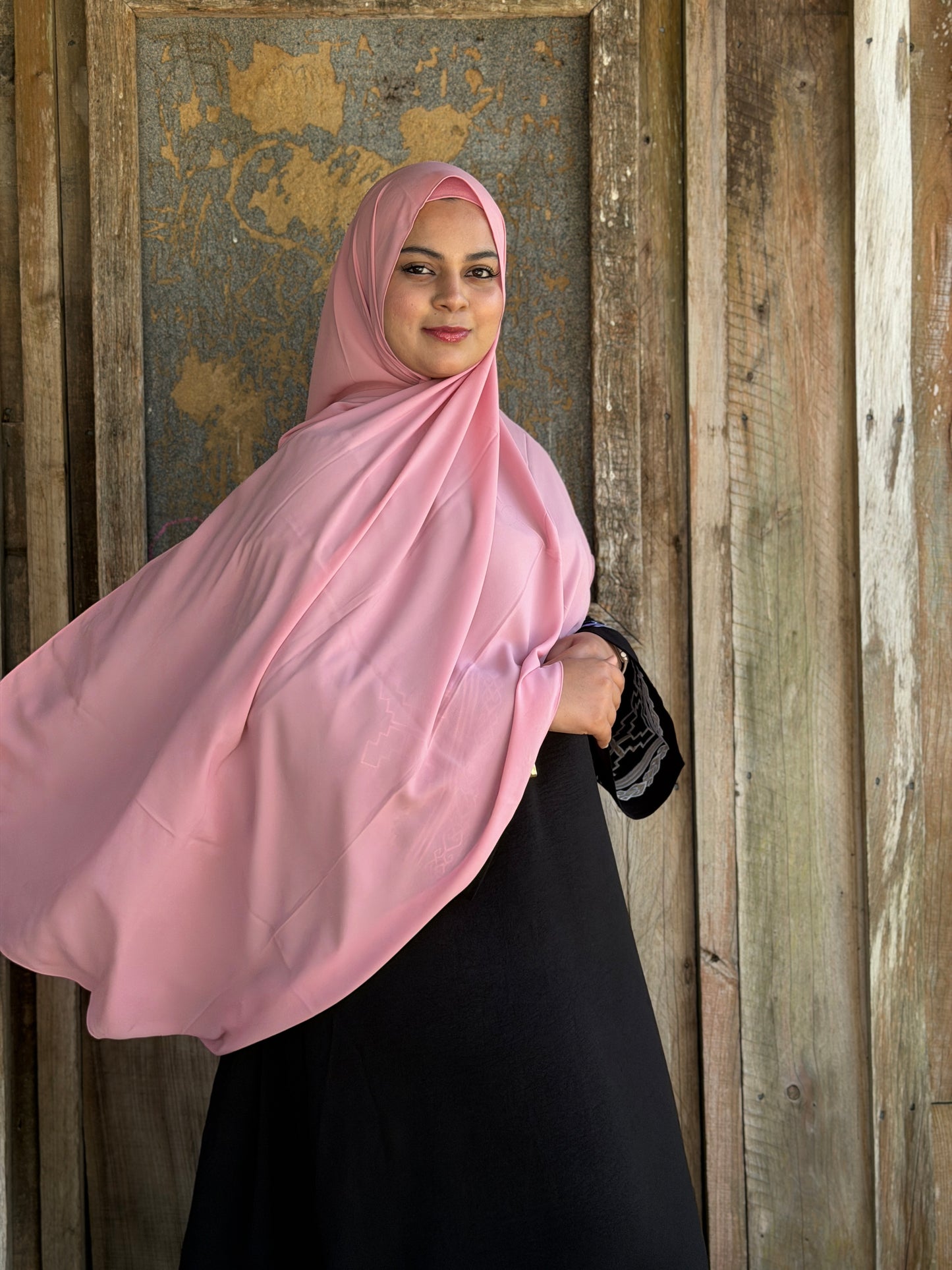 remium chiffon hijab in pink with butter-soft feel and elegant glossy drape NZ