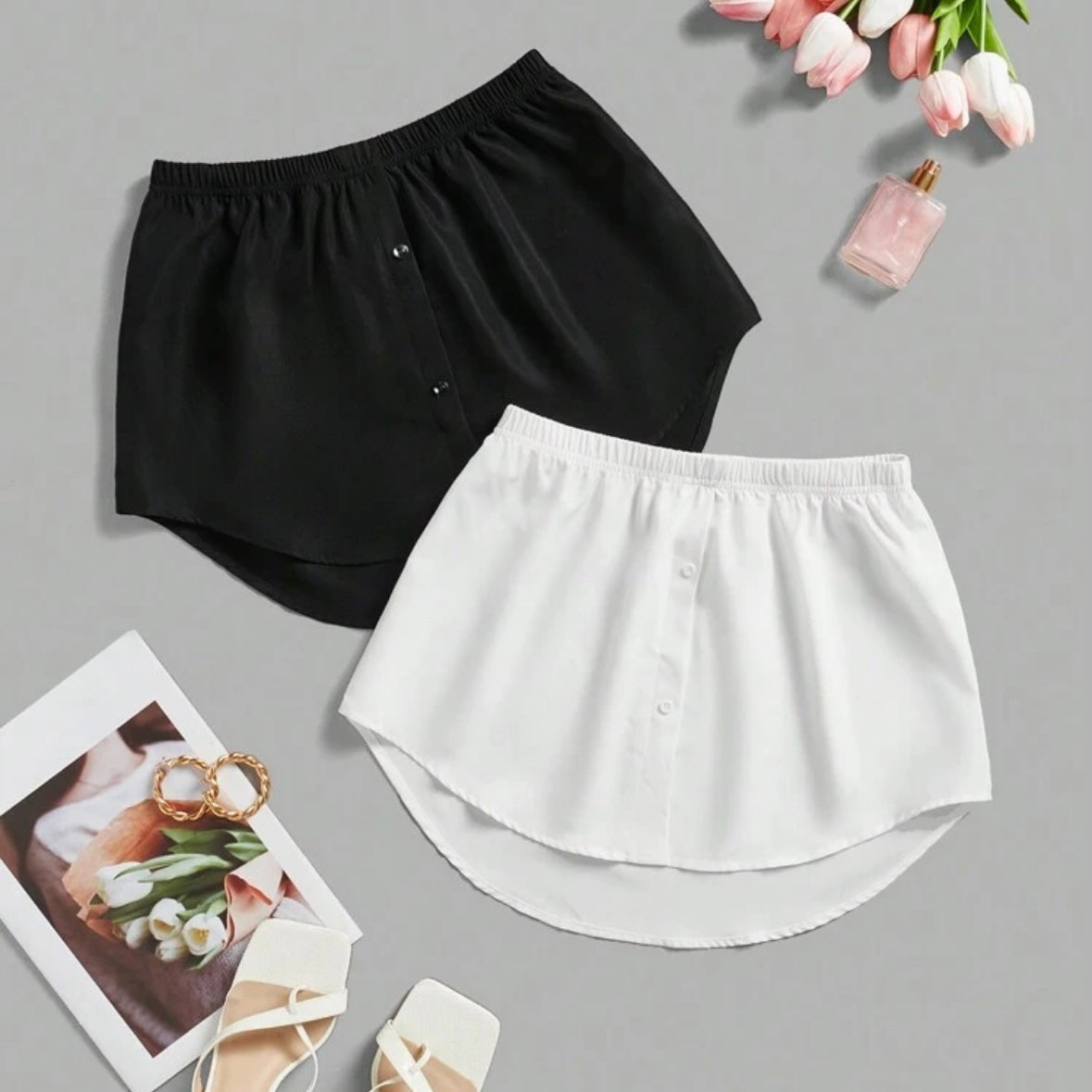 Black and white modest shirt extenders with elastic waist – Hijabaan NZ