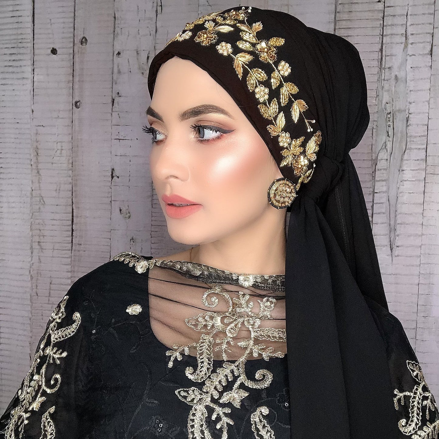 Zardozi instant hijab with royal hand embroidery – perfect for formal wear