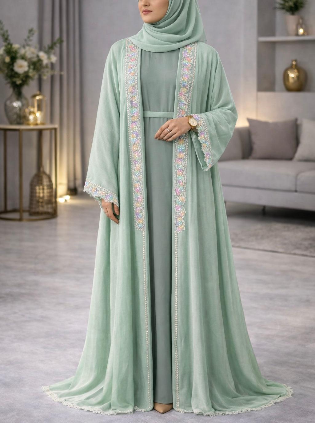 Dubai Abaya - Alisha [Sea Green]