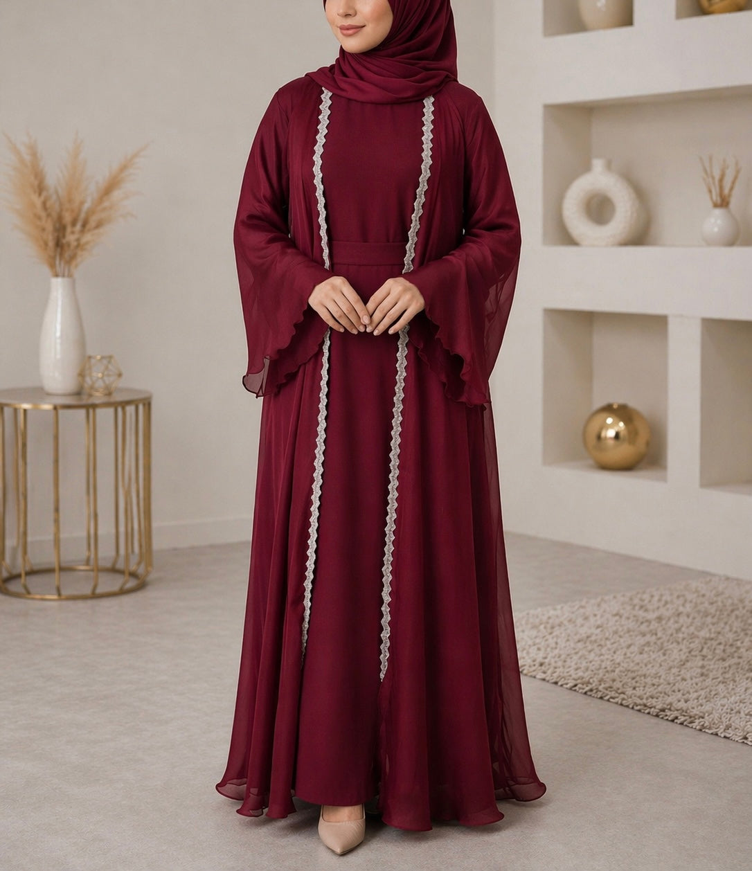 Dubai Abaya - Sana [Maroon]