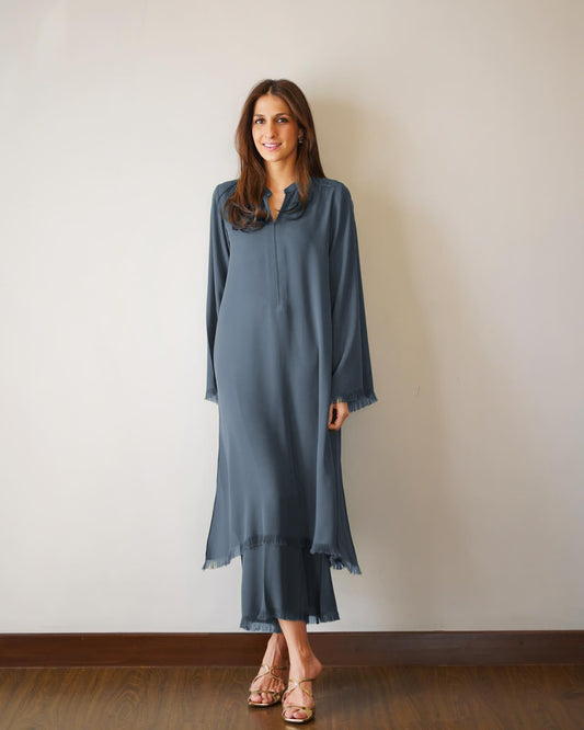 Lina Fringe Co-ord Set – Solid Grey