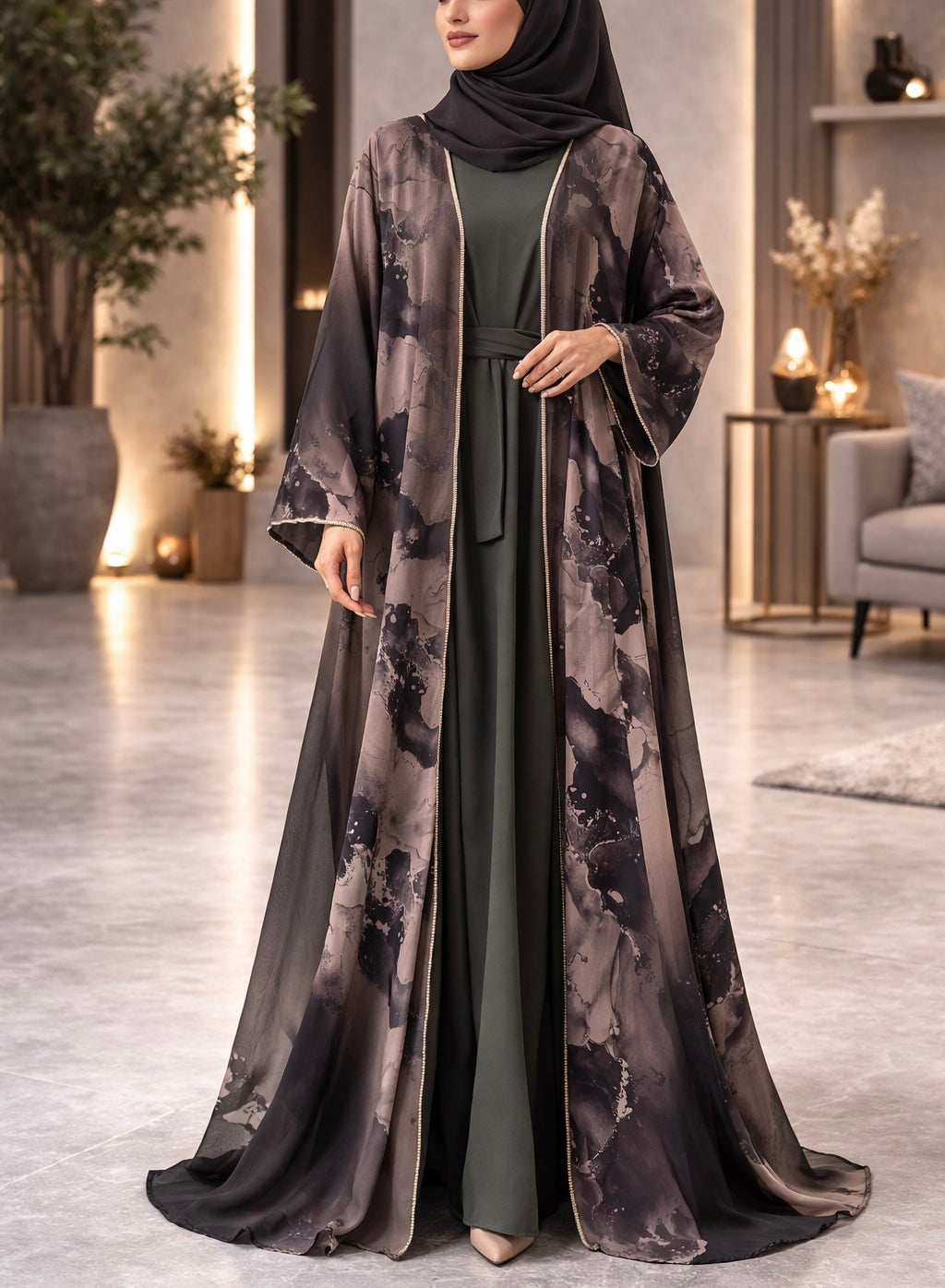 Dubai Abaya – Olive Print