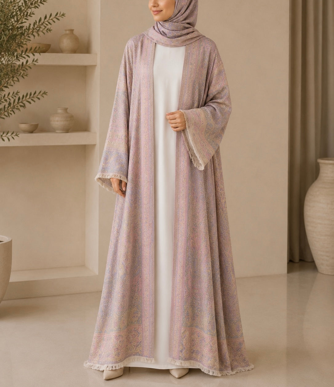Pashmina Abaya - Nude pink