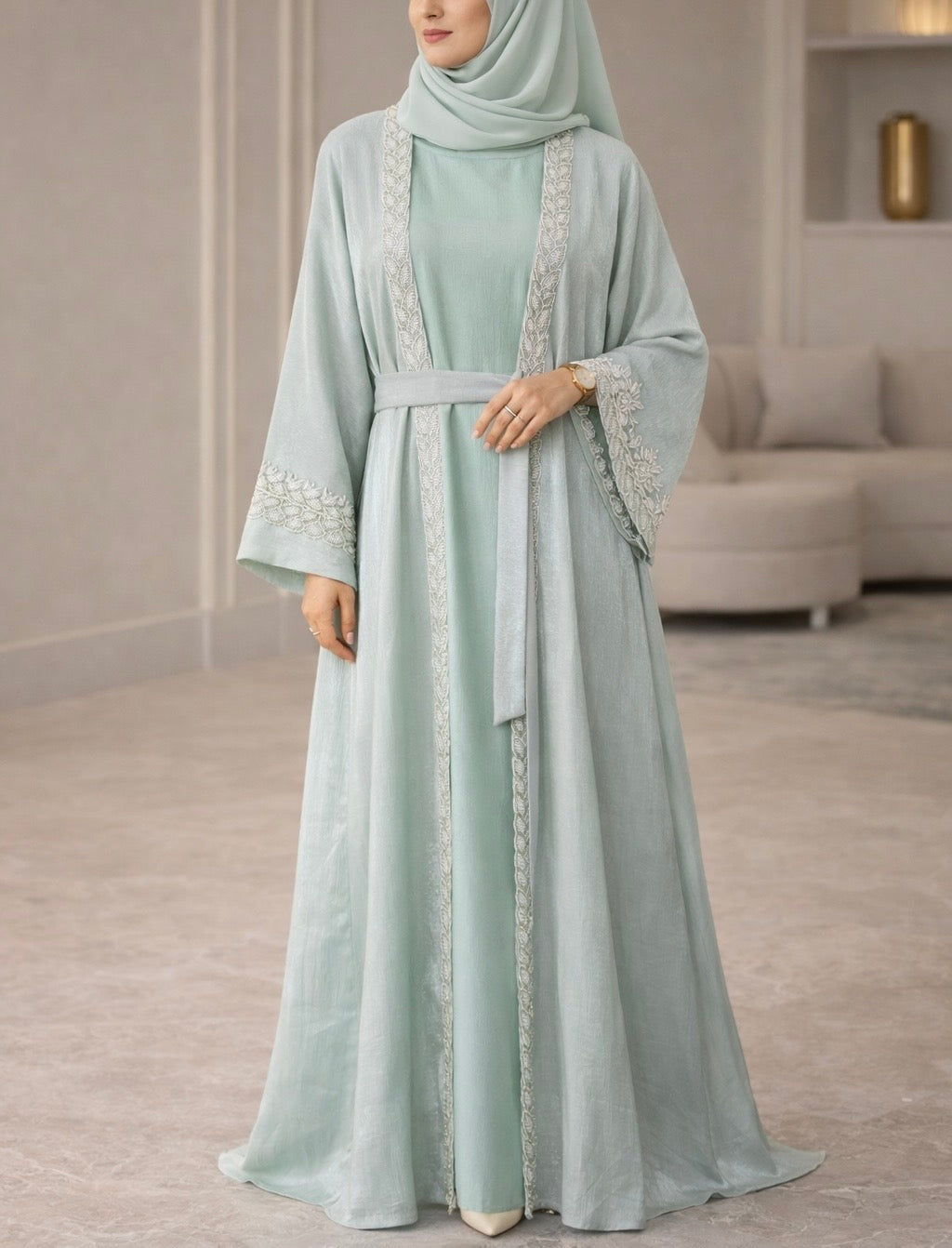 Dubai Abaya - Noor  [Seagreen]