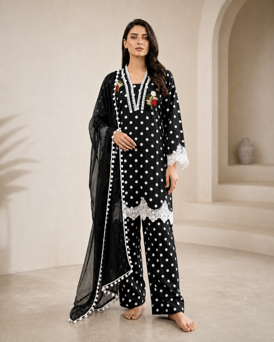 Meher Polka Dot Farshi Suit – 3 Piece