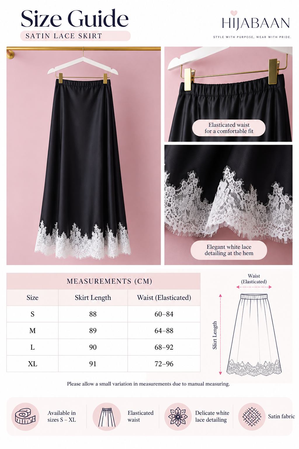 Satin Lace Skirt - Black
