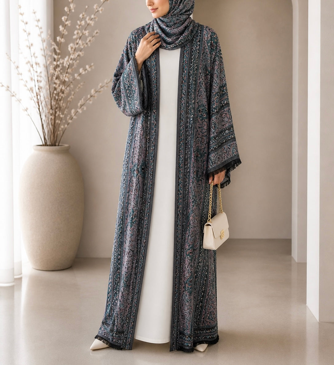 Pashmina Abaya - Blueberry