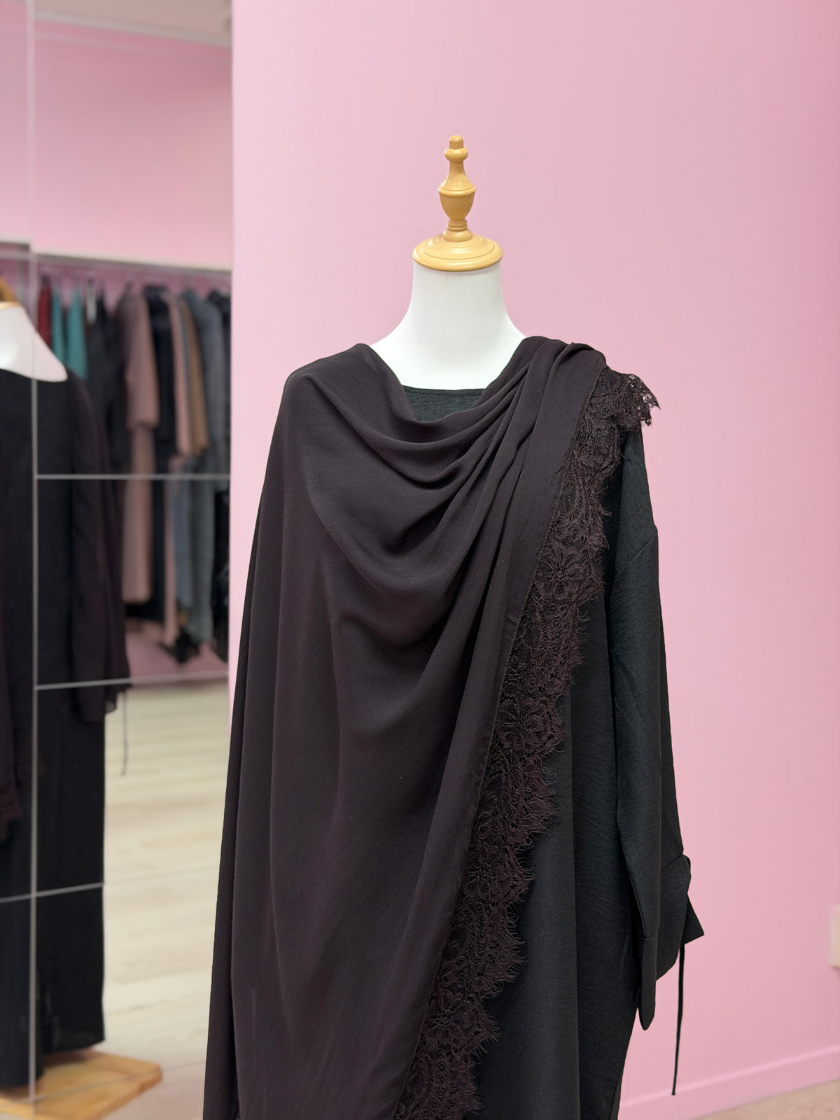 LACE MODAL HIJAB - CHARCOAL BROWN