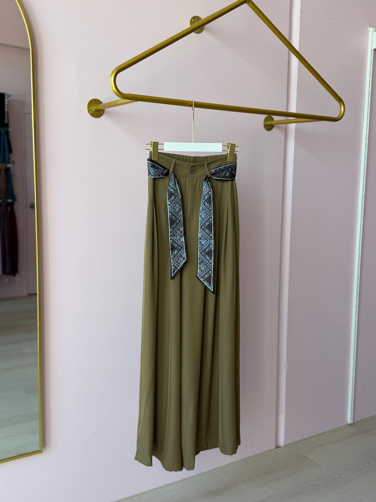 Korean Printed Belt Wide-Leg Pants