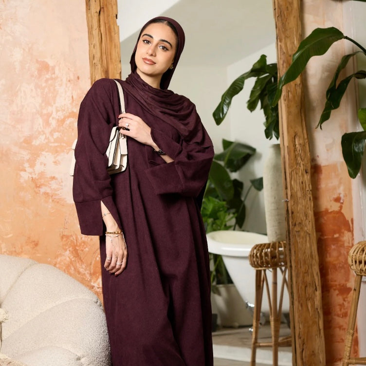 Corduroy Abaya - Cherry