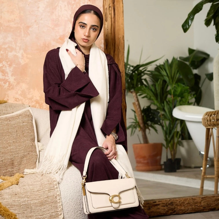 Corduroy Abaya - Cherry