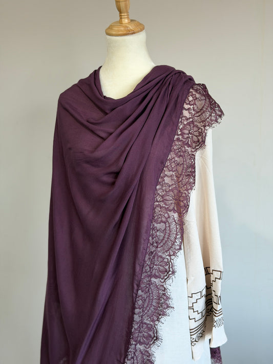 Lace Modal Hijab - Plum
