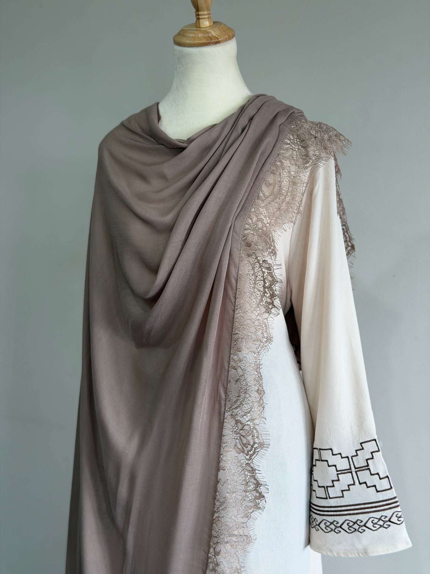 Lace Modal Hijab - Taupe
