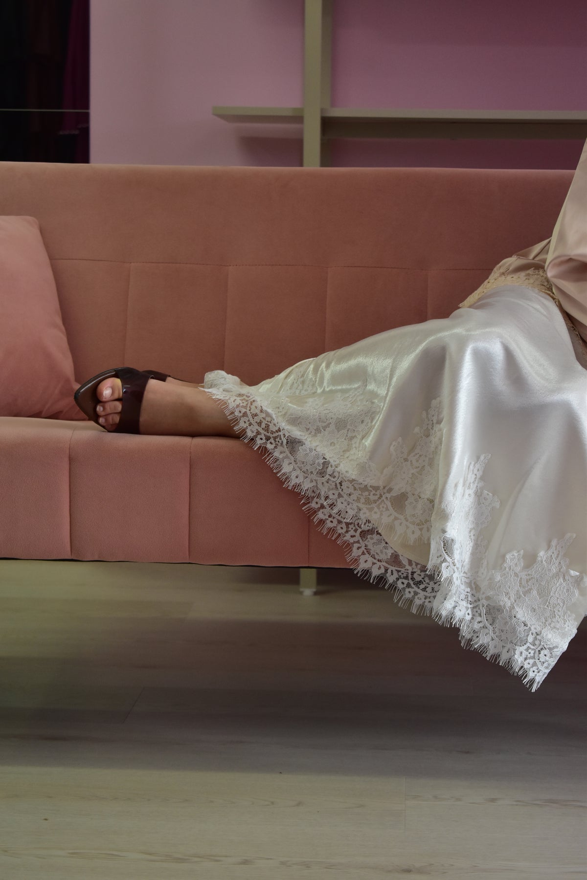 Satin Lace Skirt - White