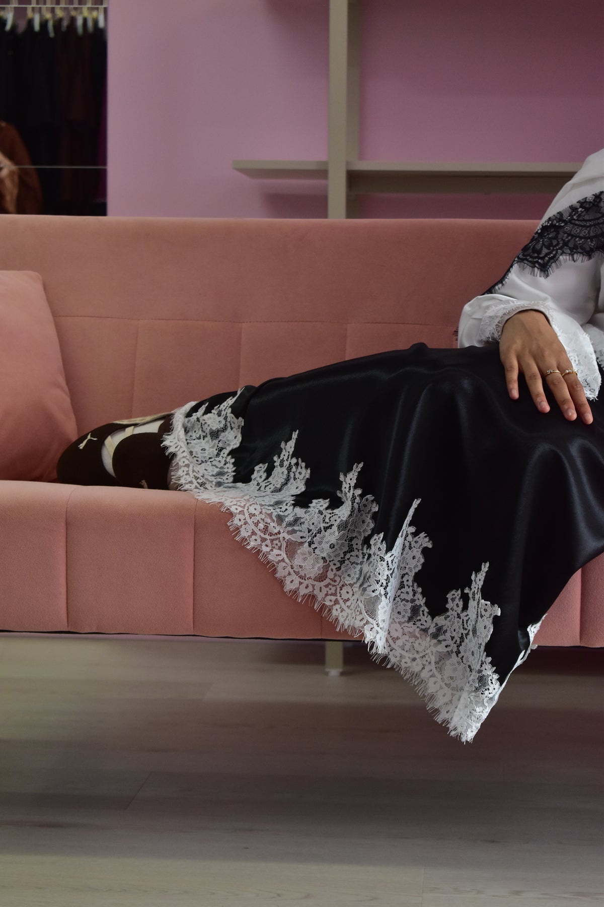 Satin Lace Skirt - Black