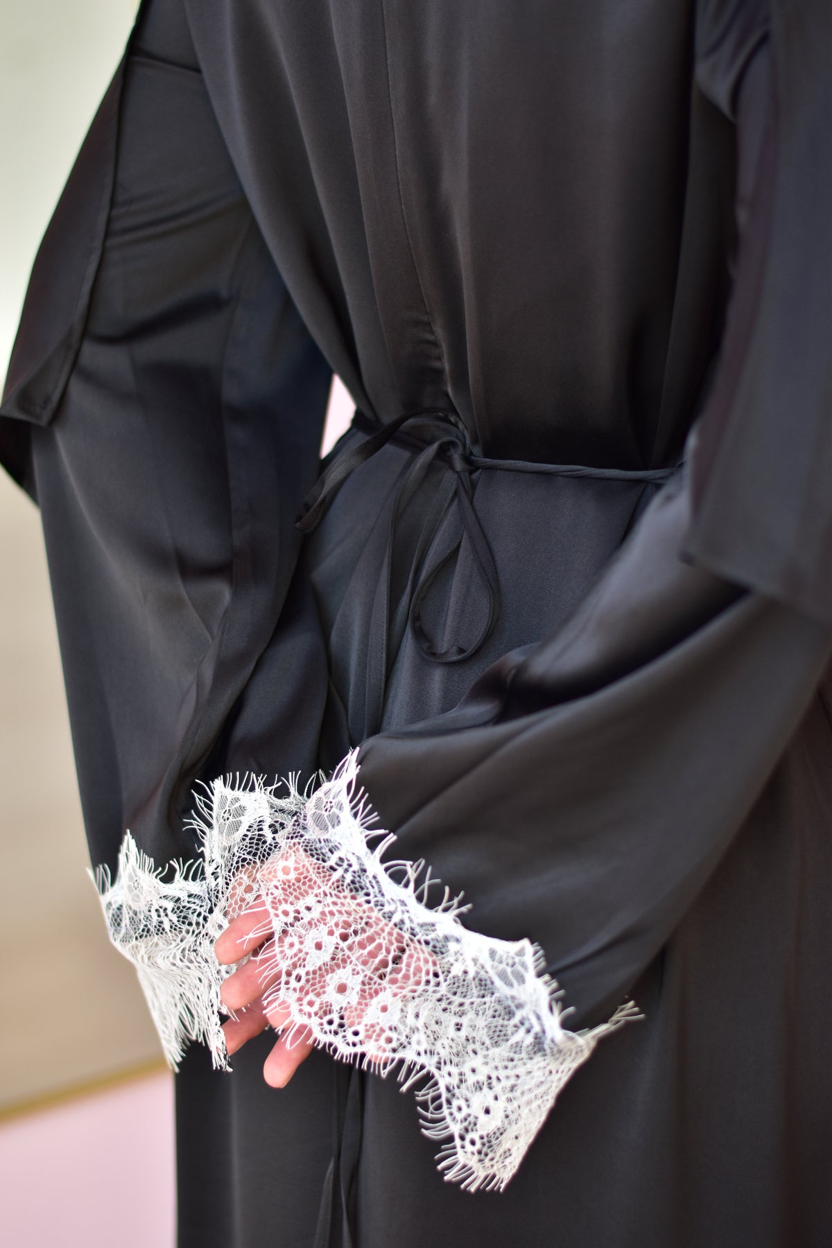 Black Lace Cape Satin Maxi Dress