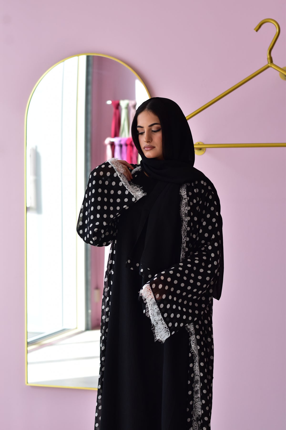 Dubai Abaya - Polka Dot Lace