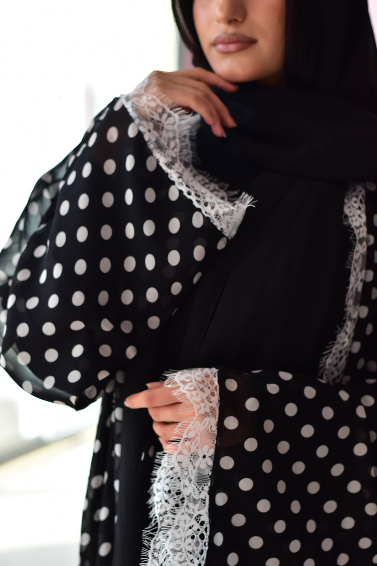 Dubai Abaya - Polka Dot Lace
